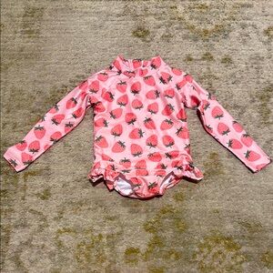 Poppy Kids Co Toddler Girl Pink Strawberry Long-Sleeve Rash Guard Swimsuit 2T